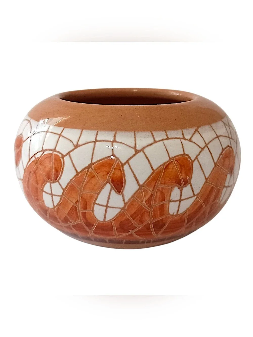 MINI Tile Affect Bowl Vase Mosaic Pottery Handmade Miniature Wave Design Glazed - Picture 5 of 16